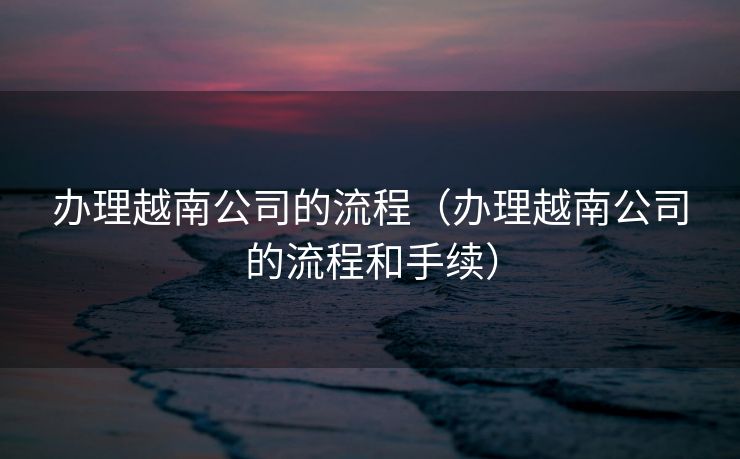 办理越南公司的流程（办理越南公司的流程和手续）