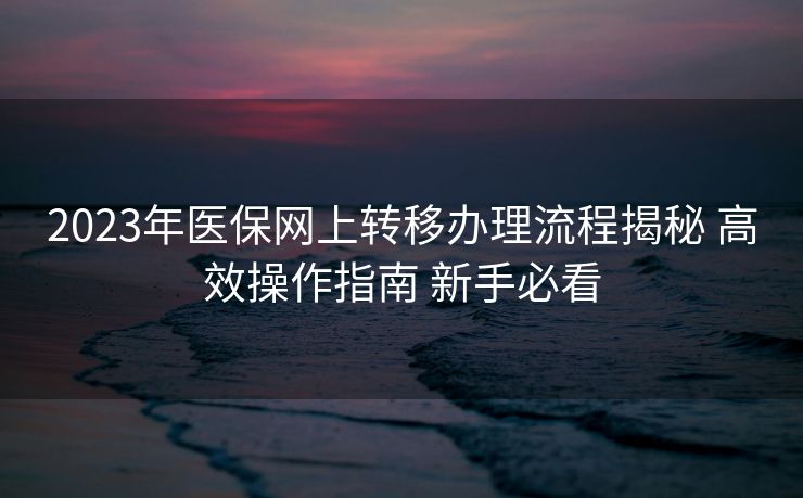 2023年医保网上转移办理流程揭秘 高效操作指南 新手必看 2023年医保网上转移办理流程揭秘 高效操作指南 新手必看