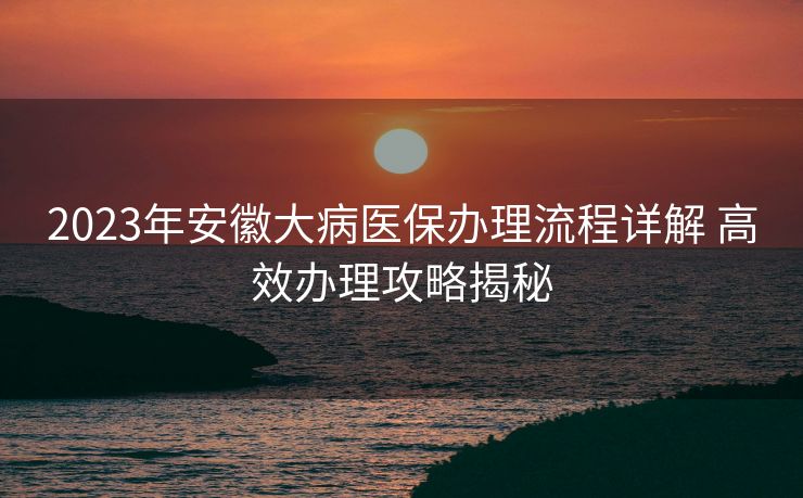 2023年安徽大病医保办理流程详解 高效办理攻略揭秘 2023年安徽大病医保办理流程详解 高效办理攻略揭秘
