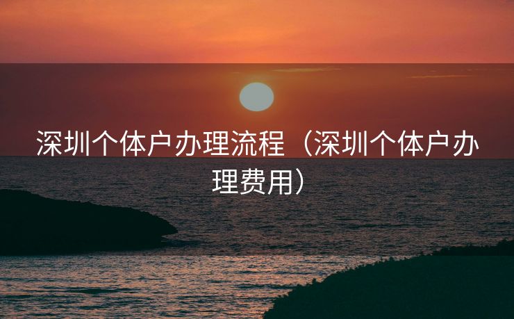 深圳个体户办理流程（深圳个体户办理费用）