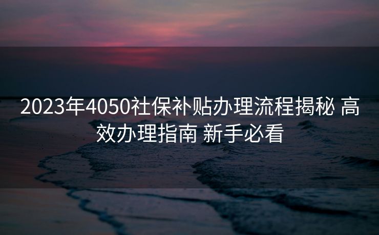 2023年4050社保补贴办理流程揭秘 高效办理指南 新手必看