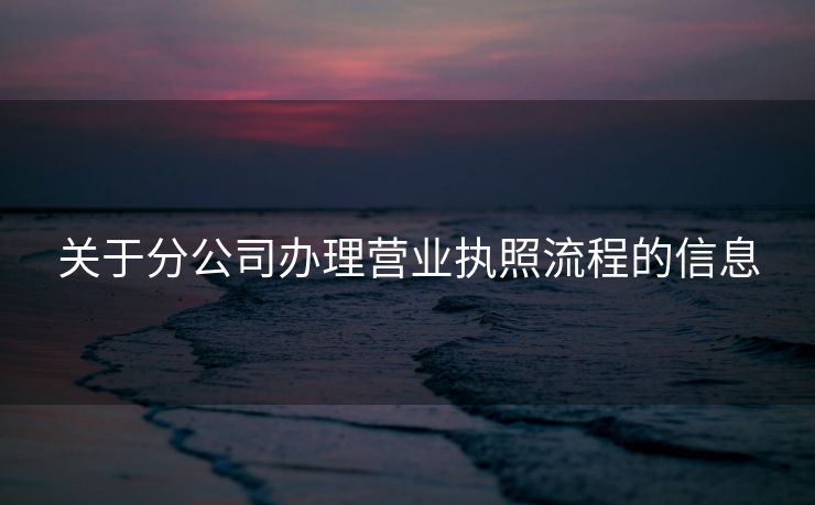 关于分公司办理营业执照流程的信息 关于分公司办理营业执照流程的信息